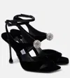Jimmy Choo Orb 95 Velvet Sandals In Schwarz