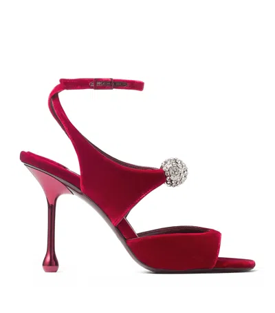 Jimmy Choo Orb 95 Velvet-crystal Sandals In Red