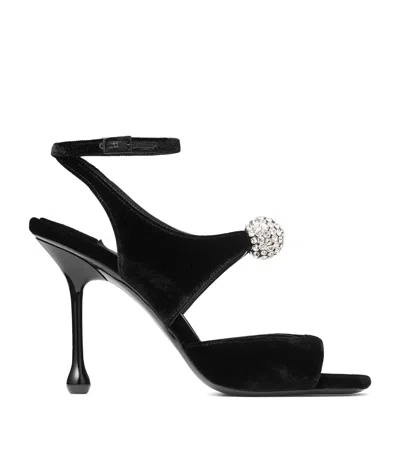 JIMMY CHOO ORB 95 VELVET HEELED SANDALS