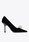 Jimmy Choo Orb 50 Crystal-embellished Velvet Pumps In Black
