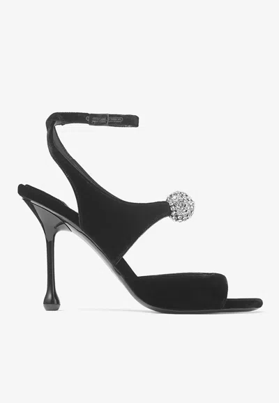 JIMMY CHOO ORB 95 VELVET SANDALS