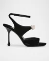 Jimmy Choo Orb 95 Velvet Sandals In Black Crystal