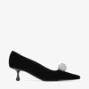 Jimmy Choo Orb 50 Crystal-embellished Velvet Pumps In Schwarz/kristall