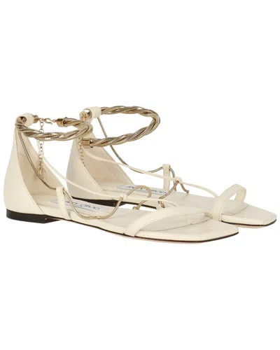 Jimmy Choo Oriana Leather Flat Sandals In White