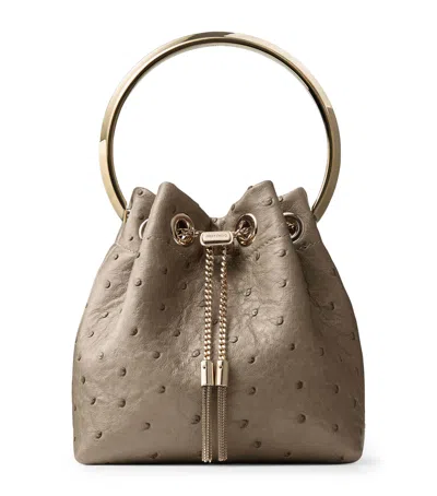 Jimmy Choo Ostrich Leather Bon Bon Top-handle Bag In Brown