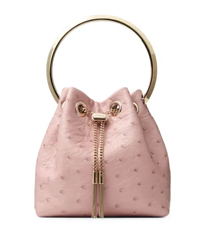 Jimmy Choo Ostrich Leather Bon Bon Top-handle Bag In Pink