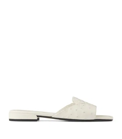 Jimmy Choo Ostrich Leather Dina Sandals In White