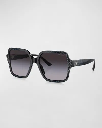 Jimmy Choo Oversized Glittery Acetate Square Sunglasses In Grad Grey