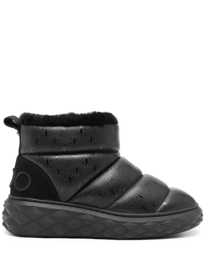 Jimmy Choo Xan Shearling-lined Quilted Logo-embossed Leather Boots In Black