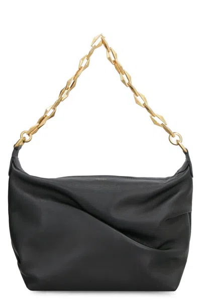 Jimmy Choo Diamond Zip-up Leather Shoulder Bag In Black