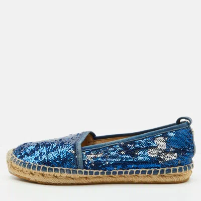Pre-owned Jimmy Choo Paksa Size 36 Blue Sequins Espadrille Flats