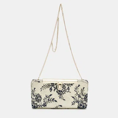 Jimmy Choo Pale Gold/navy Blue Lace Camille And Leather Chain Clutch In Multi