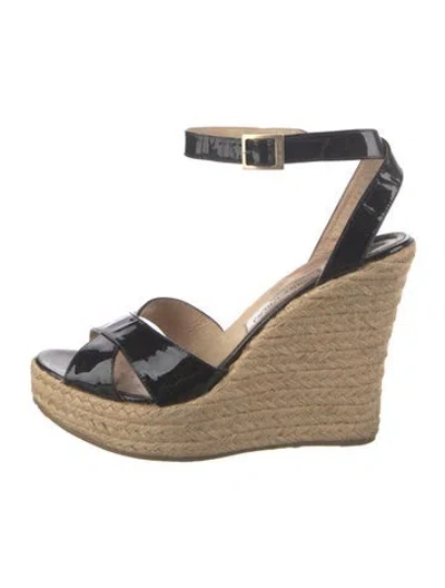 Pre-owned Jimmy Choo Pallis Patent Leather Espadrilles In Black