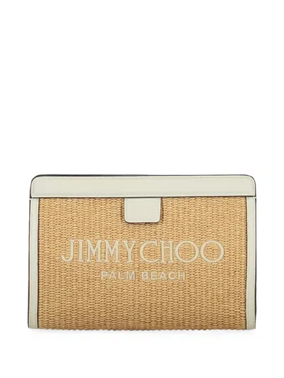Jimmy Choo Palm Beach Raffia Clutch Bag In White