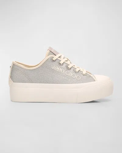 Jimmy Choo Palma Maxi Shimmer Low-top Sneakers In Silver/latte