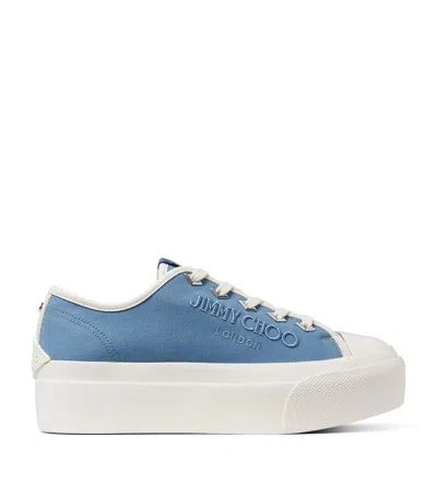 Jimmy Choo Palma Maxi Logo-embroidered Canvas Low-top Trainers In X Denim/latte