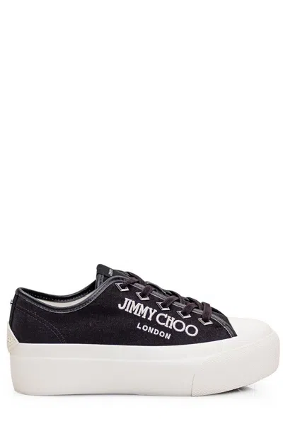 Jimmy Choo Logo Embroidered Platform Lace In Black,white