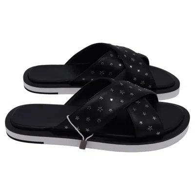 Jimmy Choo Palmo Embellished Slide Flat Sandals In Black Leather