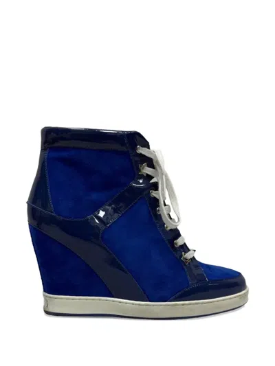 Pre-owned Jimmy Choo Panama Wedge Sneakers In Blue
