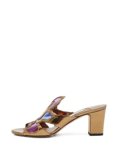 Pre-owned Jimmy Choo Panelled Block-heel Mules In Gold