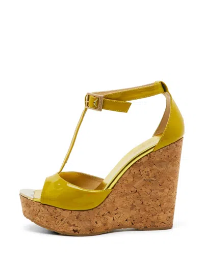 Pre-owned Jimmy Choo Pania Wedge Heeled Sandals In Green