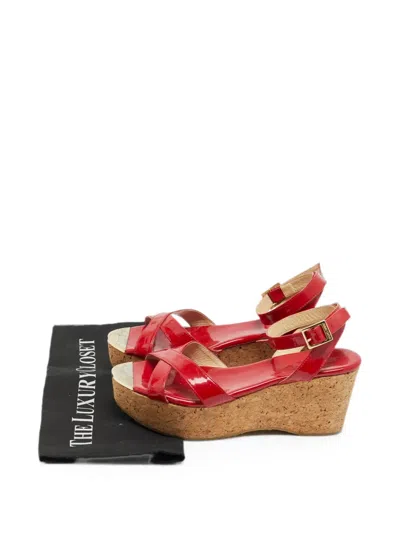 Pre-owned Jimmy Choo Panther Cork Platform Sandals In Red
