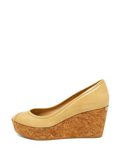 Pre-owned Jimmy Choo Parley Cork-wedge Pumps In Neutral