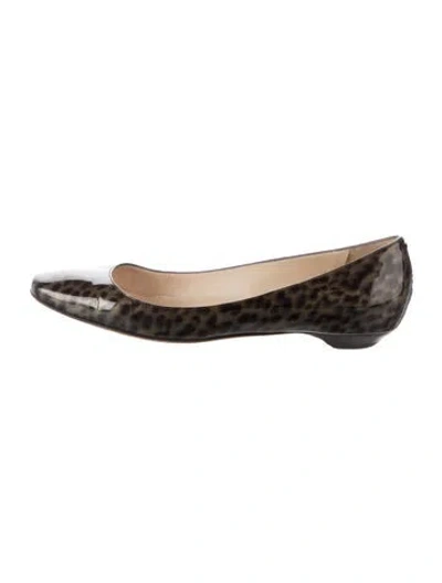 Pre-owned Jimmy Choo Patent Leather Animal Print Ballet Flats In Grey