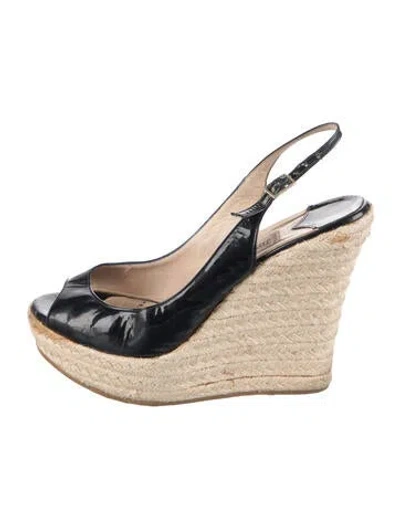 Pre-owned Jimmy Choo Patent Leather Animal Print Espadrilles In Black