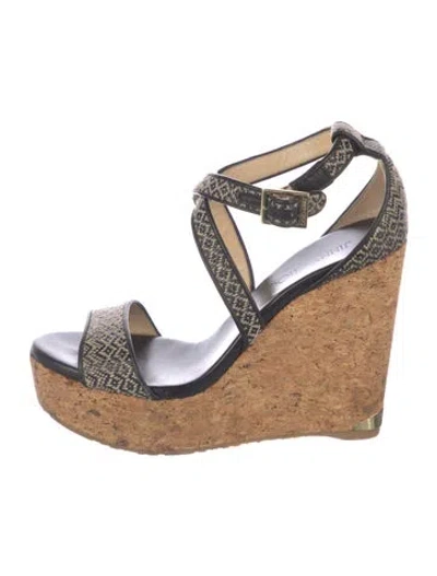 Pre-owned Jimmy Choo Patent Leather Animal Print Espadrilles In Blue/grey/neutrals