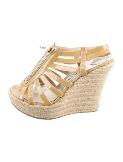 Pre-owned Jimmy Choo Patent Leather Animal Print Espadrilles In Neutral