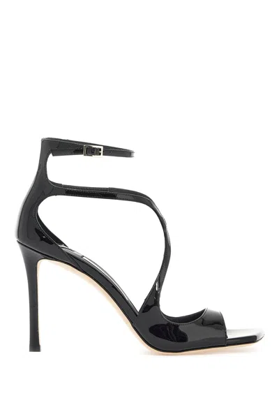 Jimmy Choo Womens Black Azia 110 Strappy Patent Leather Sandals In Silver