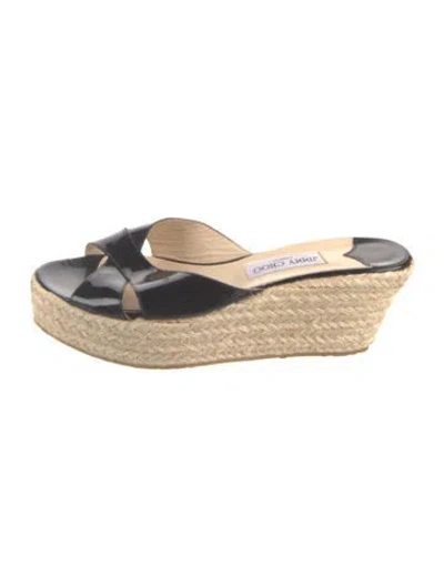 Pre-owned Jimmy Choo Patent Leather Braided Accents Espadrilles In Black