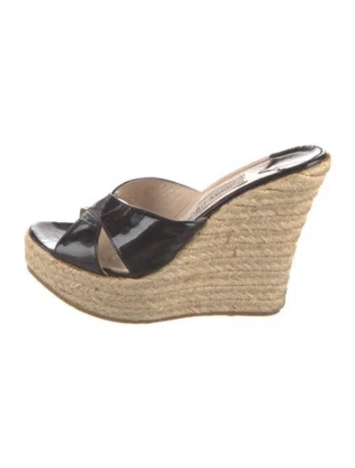 Pre-owned Jimmy Choo Patent Leather Braided Accents Espadrilles In Black