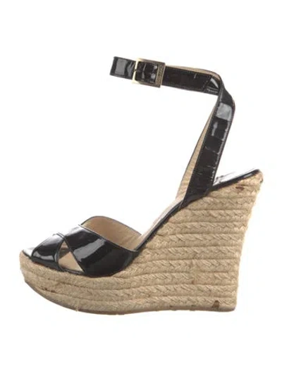 Pre-owned Jimmy Choo Patent Leather Braided Accents Espadrilles In Black
