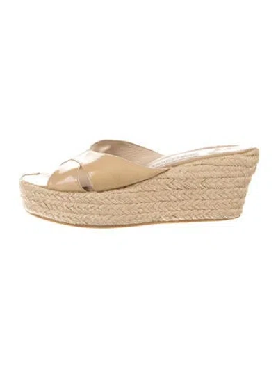 Pre-owned Jimmy Choo Patent Leather Braided Accents Espadrilles In Neutral