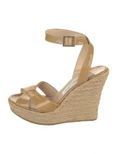 Pre-owned Jimmy Choo Patent Leather Braided Accents Espadrilles In Neutral