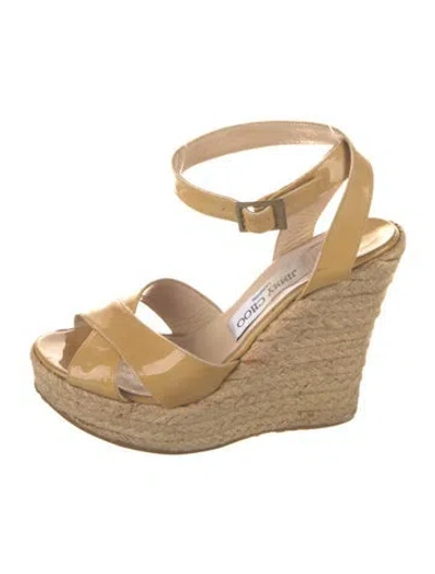 Pre-owned Jimmy Choo Patent Leather Braided Accents Espadrilles In Neutral