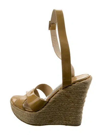 Pre-owned Jimmy Choo Patent Leather Braided Accents Espadrilles In Neutral