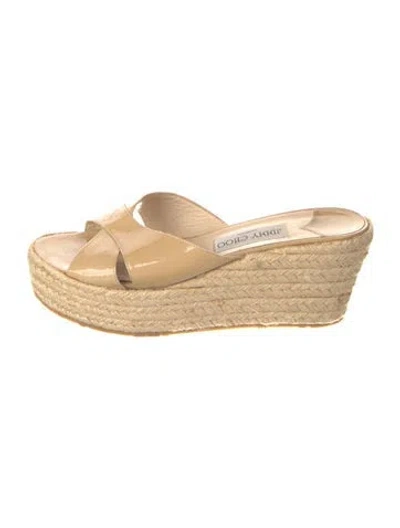 Pre-owned Jimmy Choo Patent Leather Braided Accents Espadrilles In Neutral