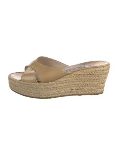 Pre-owned Jimmy Choo Patent Leather Braided Accents Espadrilles In Neutral