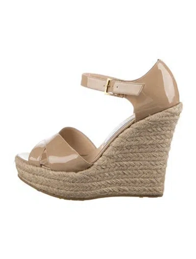Pre-owned Jimmy Choo Patent Leather Braided Accents Espadrilles In Neutral