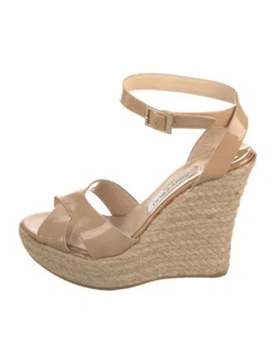 Pre-owned Jimmy Choo Patent Leather Braided Accents Espadrilles In Neutral