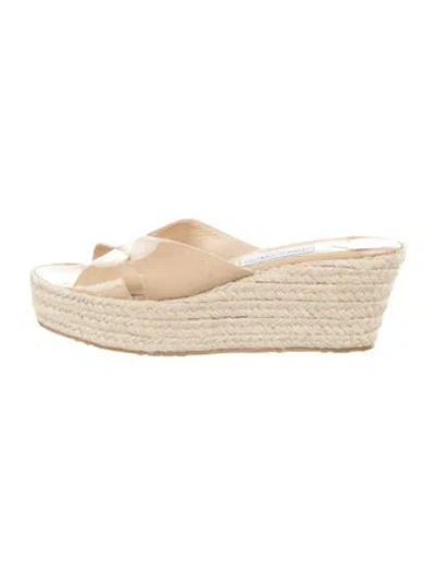 Pre-owned Jimmy Choo Patent Leather Braided Accents Espadrilles In Neutrals