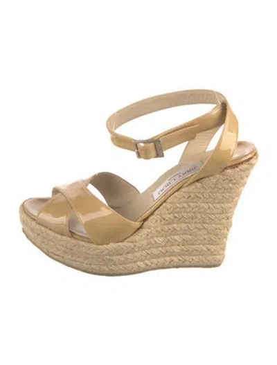 Pre-owned Jimmy Choo Patent Leather Braided Accents Espadrilles In Neutrals