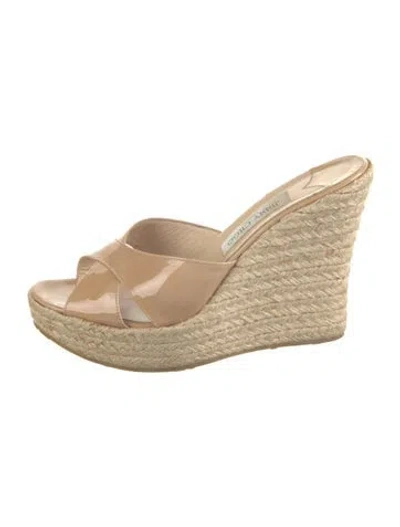 Pre-owned Jimmy Choo Patent Leather Braided Accents Espadrilles In Neutrals