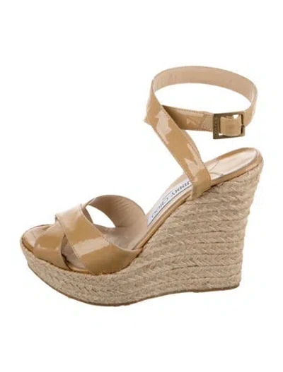 Pre-owned Jimmy Choo Patent Leather Braided Accents Espadrilles In Neutrals