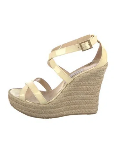 Pre-owned Jimmy Choo Patent Leather Braided Accents Espadrilles In Yellow