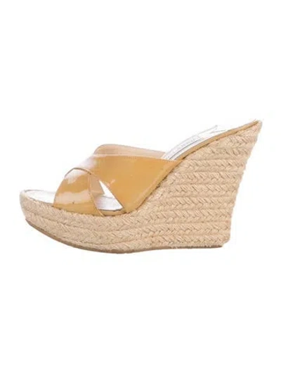 Pre-owned Jimmy Choo Patent Leather Braided Accents Mules In Neutral