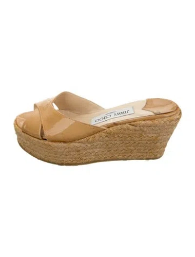 Pre-owned Jimmy Choo Patent Leather Braided Accents Mules In Neutrals